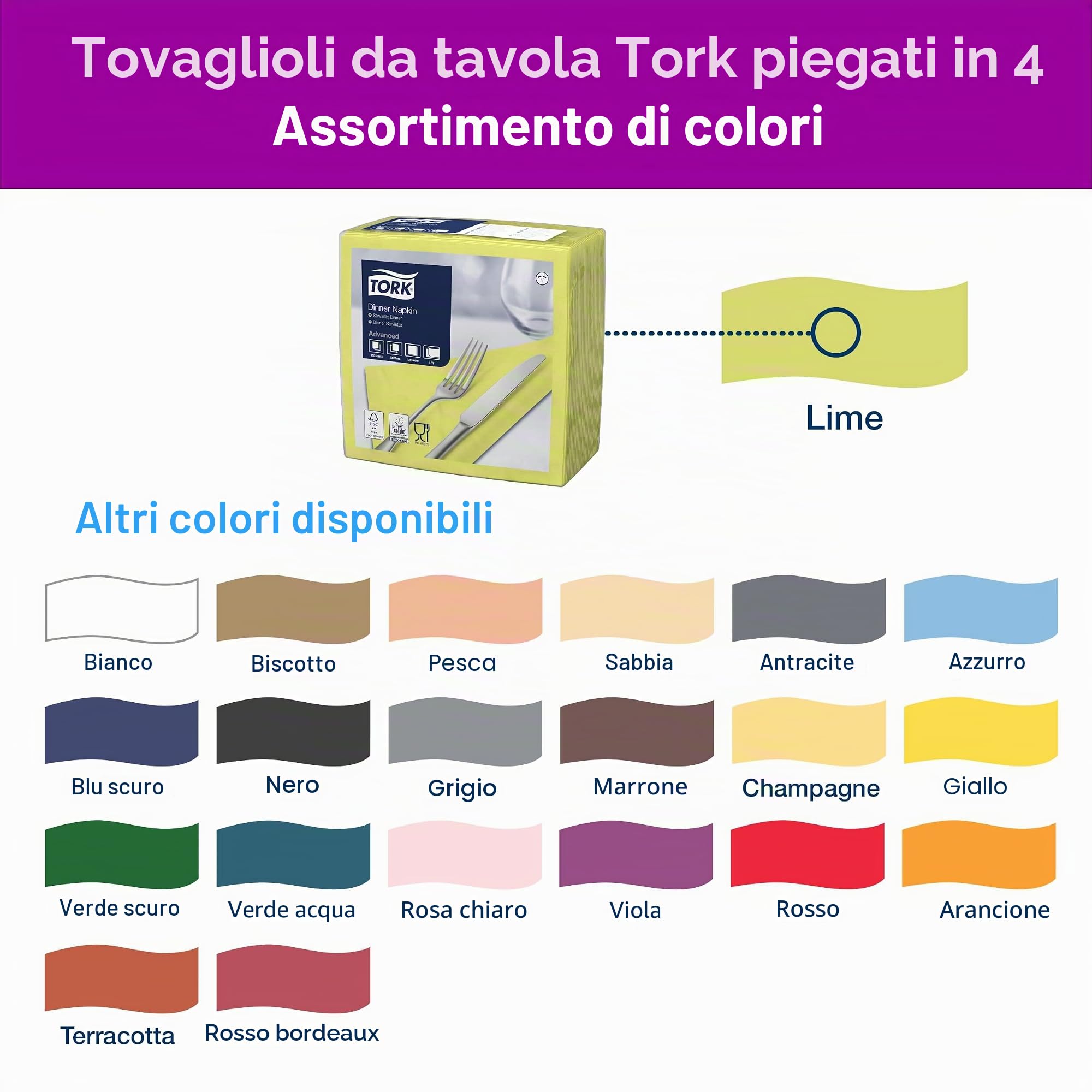 Tork Dinner Advanced 477900 tovagliolo 2 veli lime 12 x 150 pz