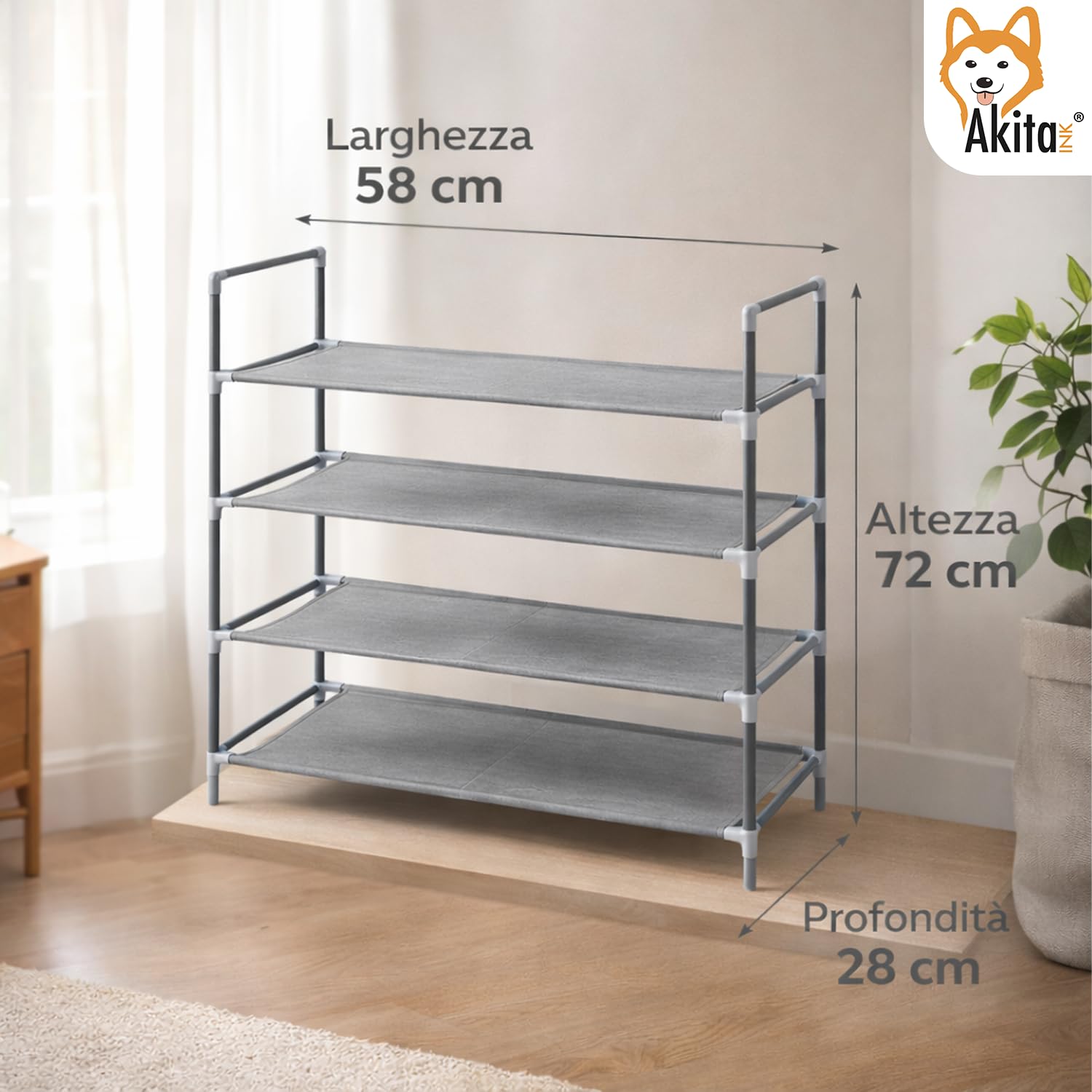 Akitaink Scarpiera Salvaspazio 4 Ripiani 58x28x72 cm