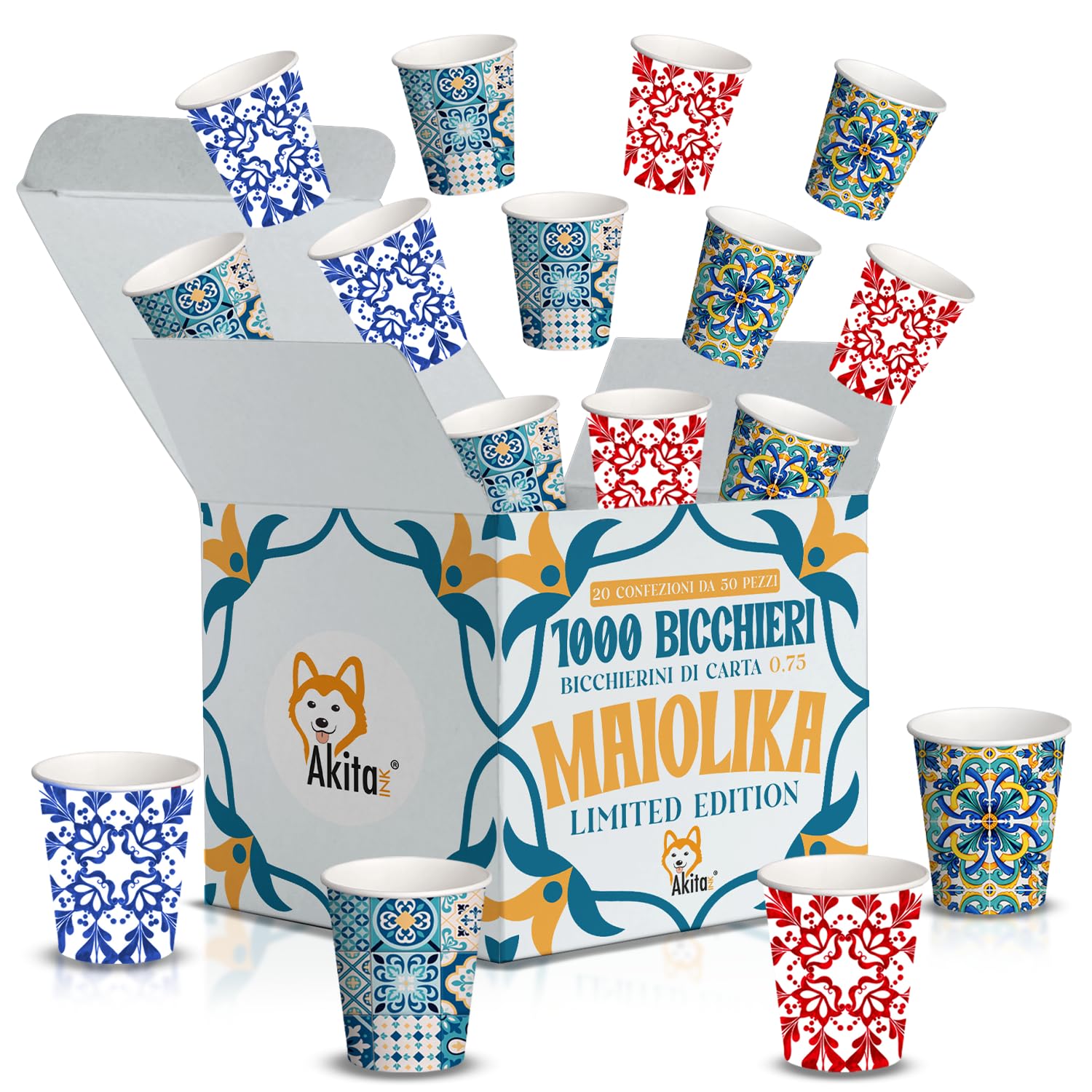 Akitaink Maiolika bicchieri caffè carta 75 ml 1000 pezzi