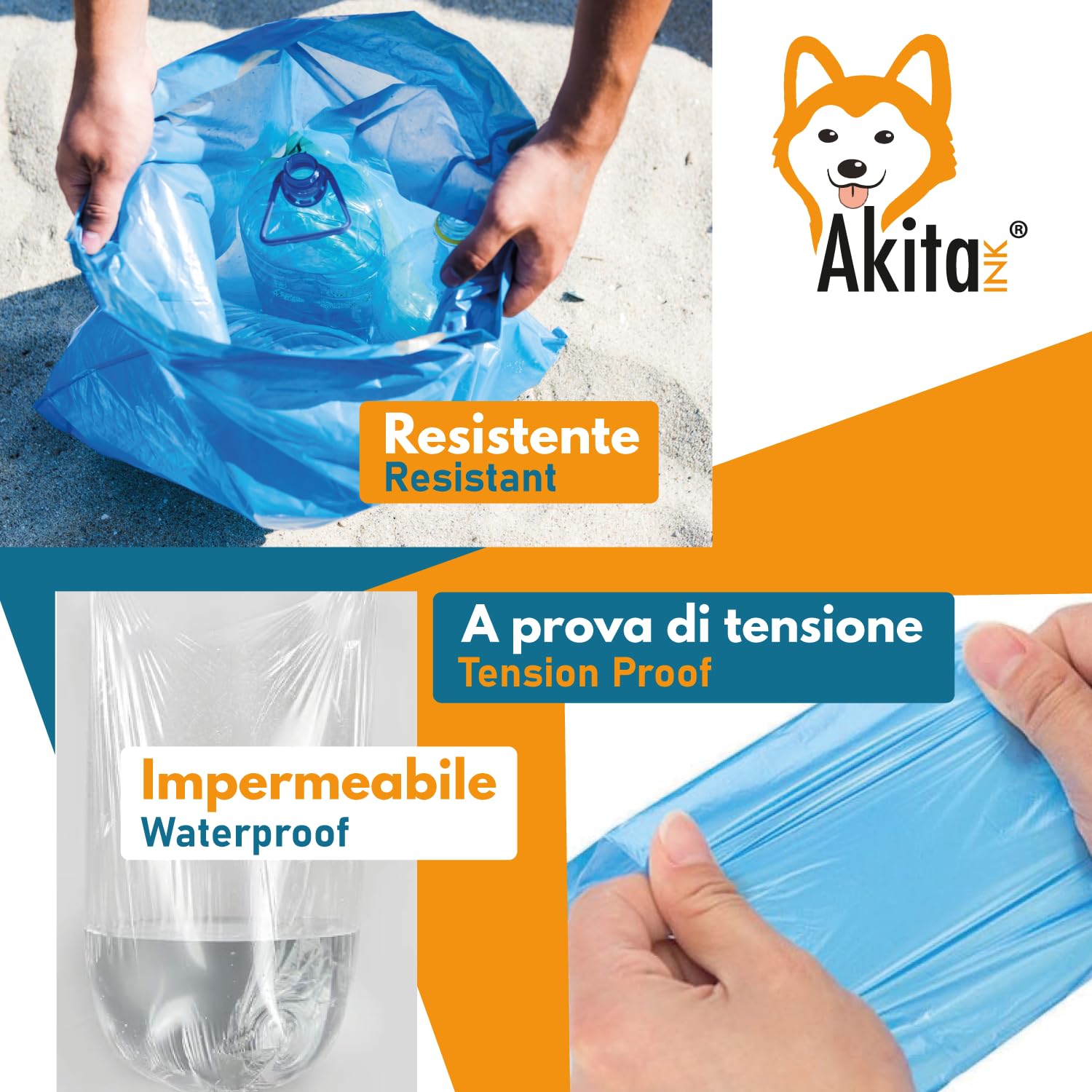 Akitaink sacchi spazzatura 50x60 cm blu 30 L 120 pz