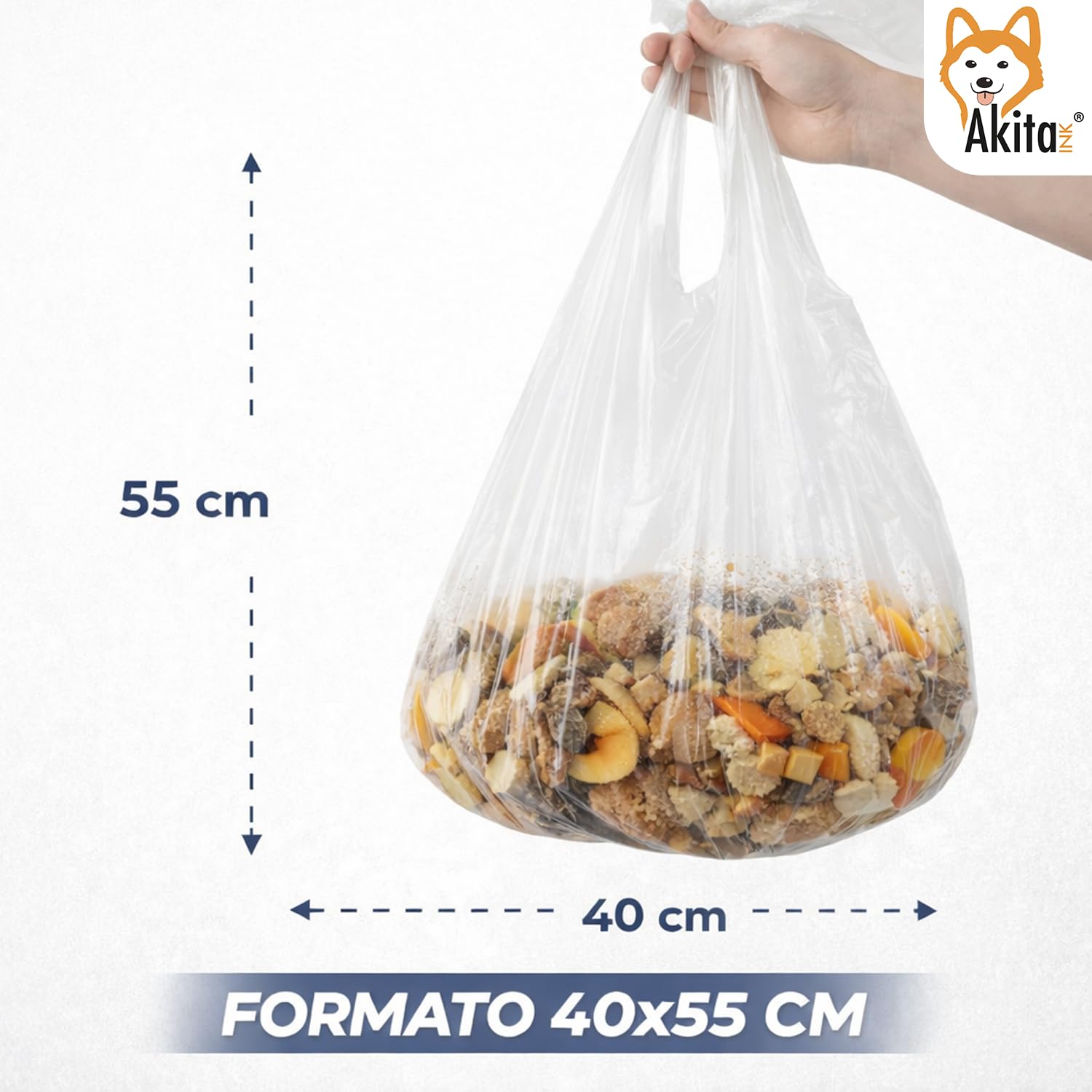 Akitaink 40x55 sacchetti spazzatura con manici 180 pz trasparenti