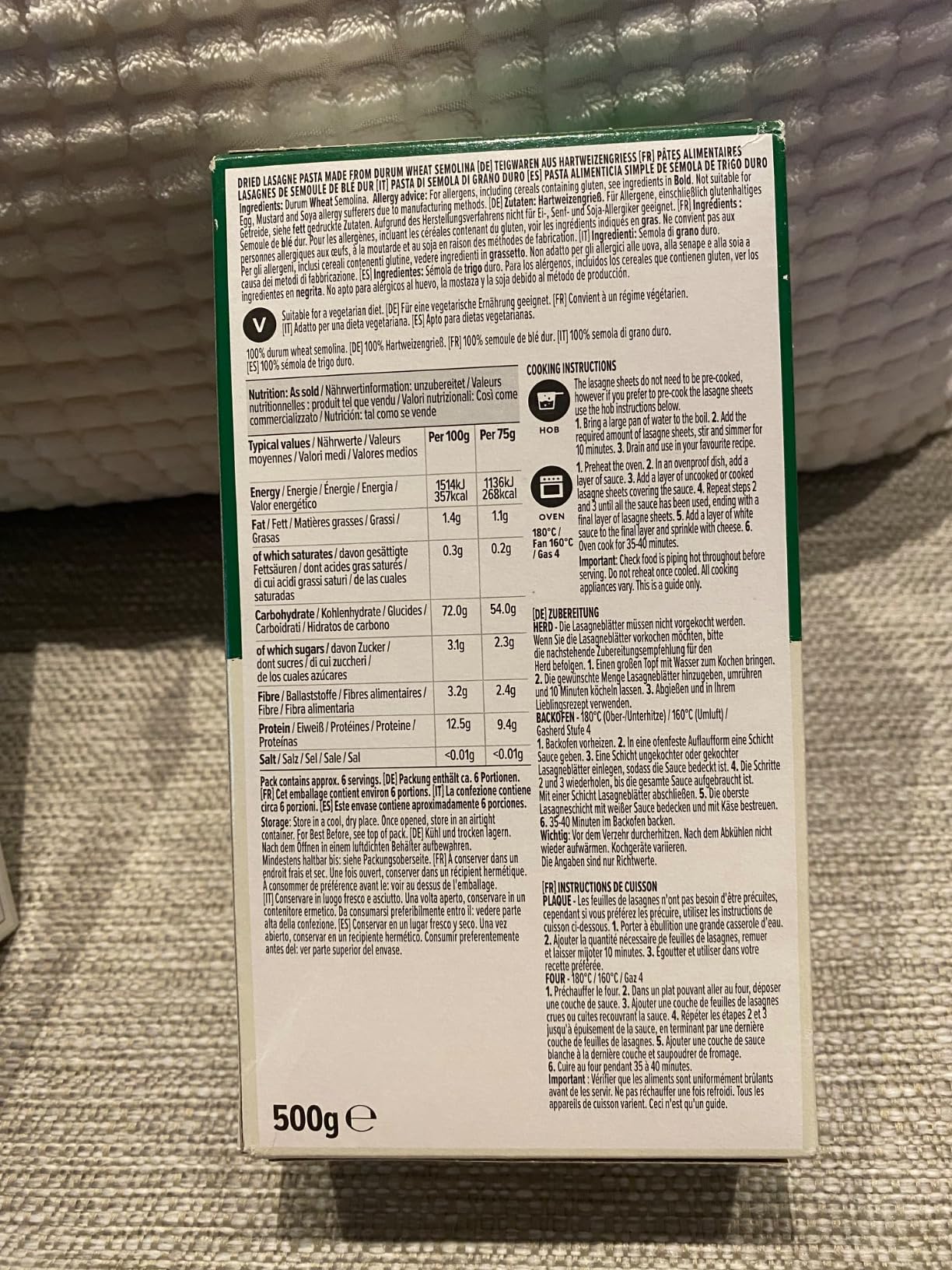 by Amazon lasagne pasta semola 500 g vegetariana