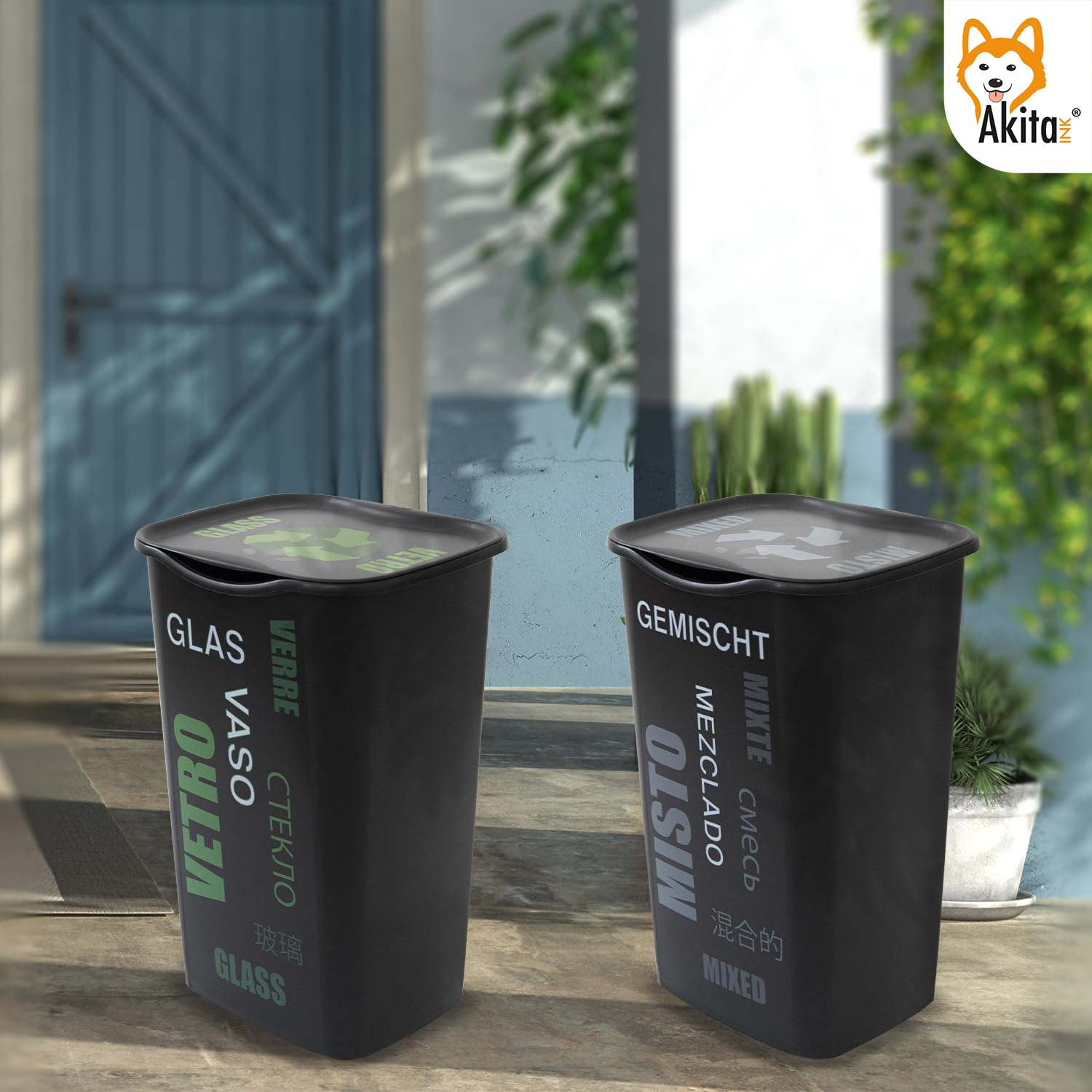 Akitaink Pattumiere differenziata 50 litri 4 pezzi con coperchio