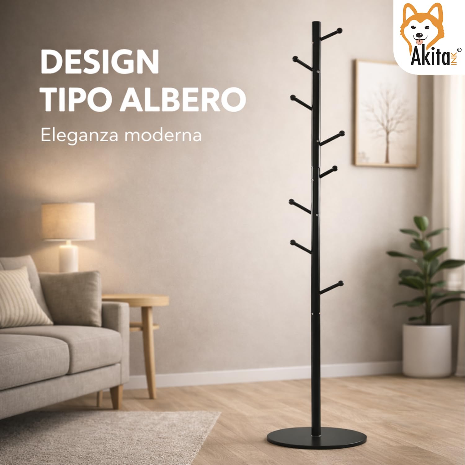 Akitaink appendiabiti terra albero nero 8 ganci h175