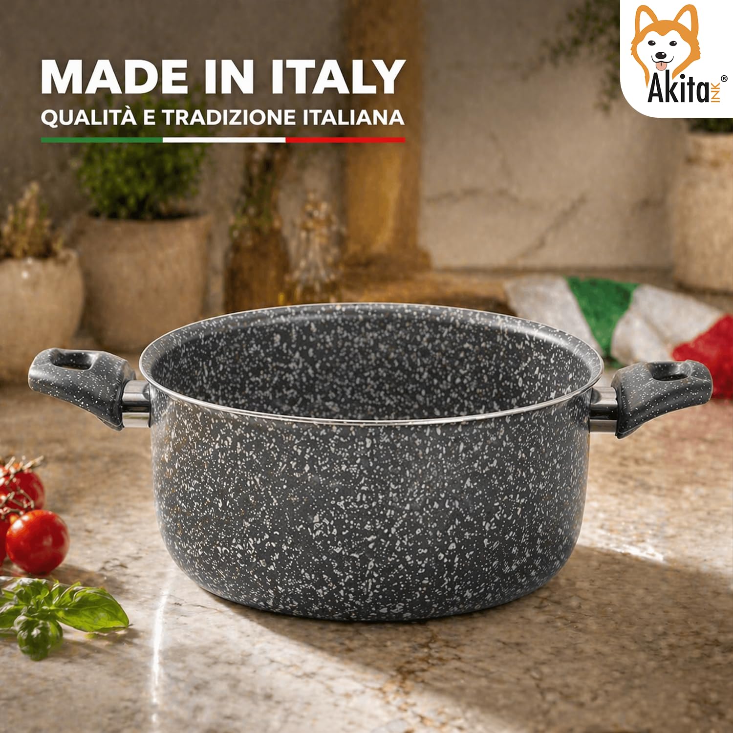 Akitaink Effetto Pietra 22 cm pentola antiaderente Made in Italy