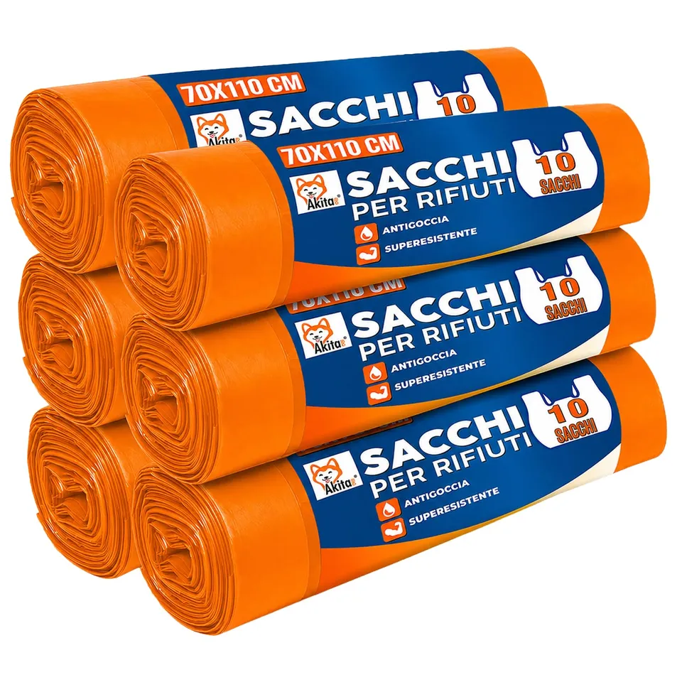 Akitaink Sacchi Spazzatura 70x110 cm Arancioni 60 Pezzi 110L