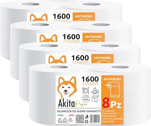 Akitaink Rotoloni Asciugatutto 2 Veli 8 Rotoli 6400 Strappi