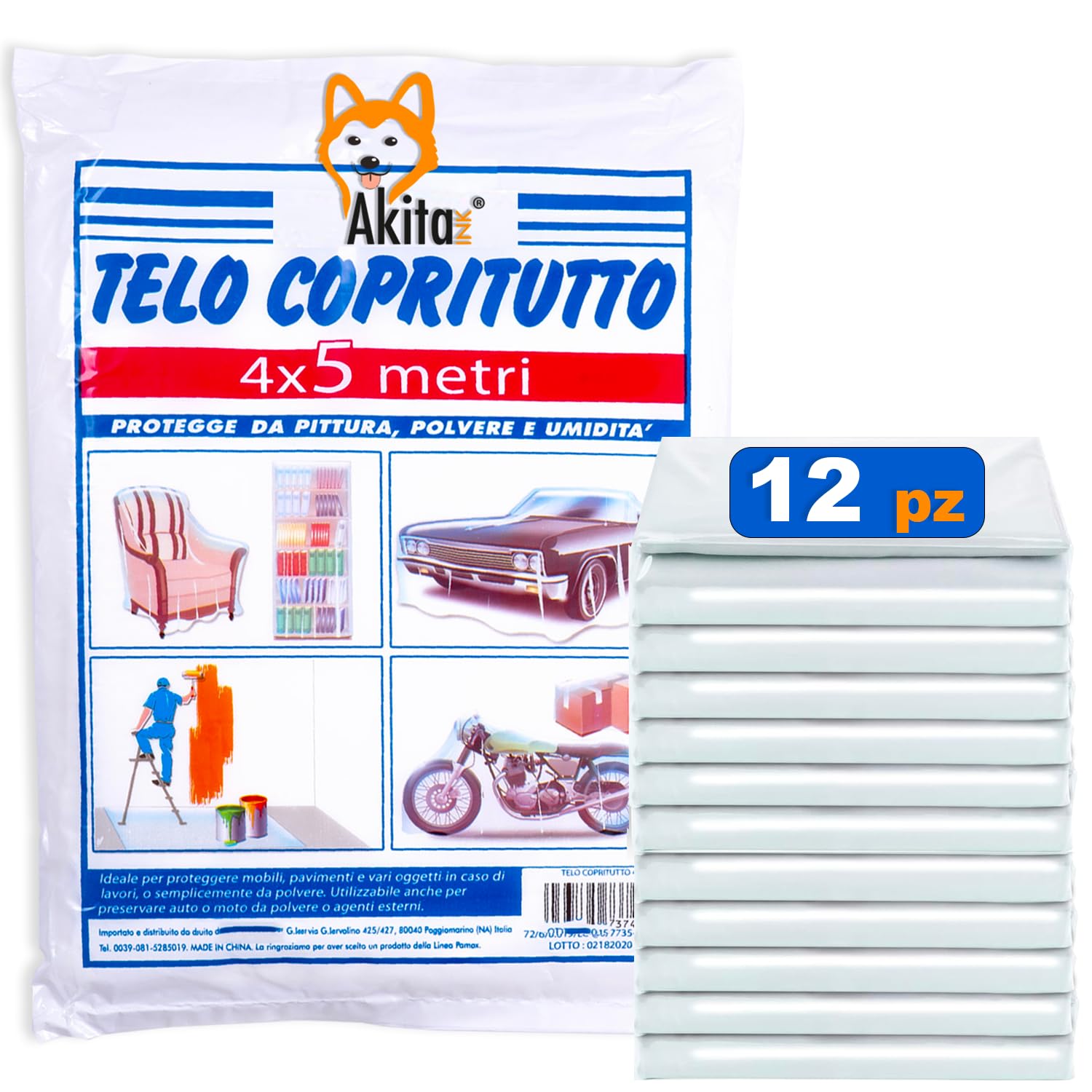 Akitaink telo copritutto 4x5 m 12 pezzi trasparente