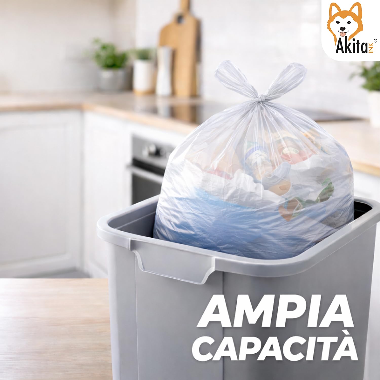 Akitaink 40x55 sacchetti spazzatura con manici 180 pz trasparenti