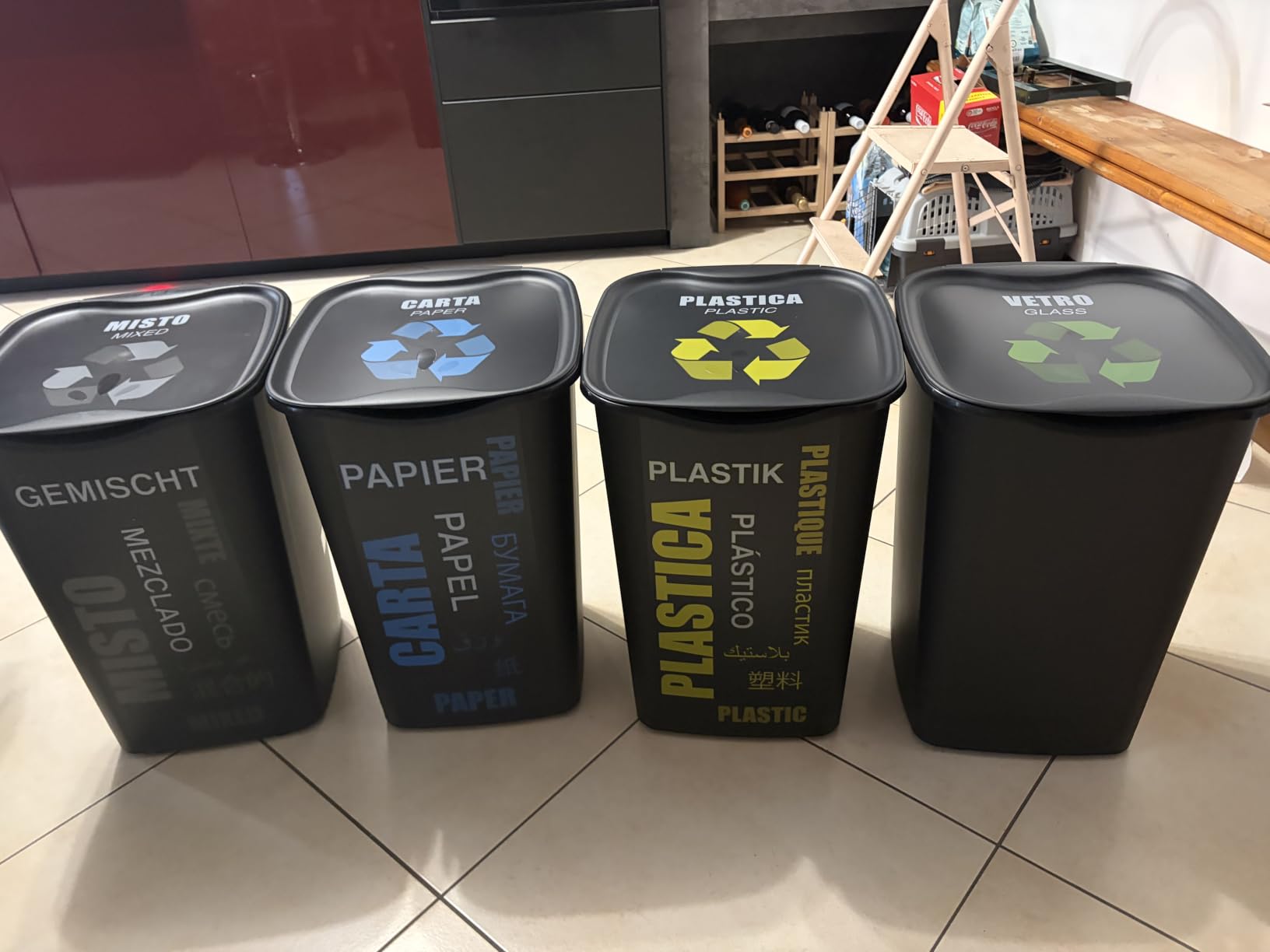 Akitaink Pattumiere differenziata 50 litri 4 pezzi con coperchio