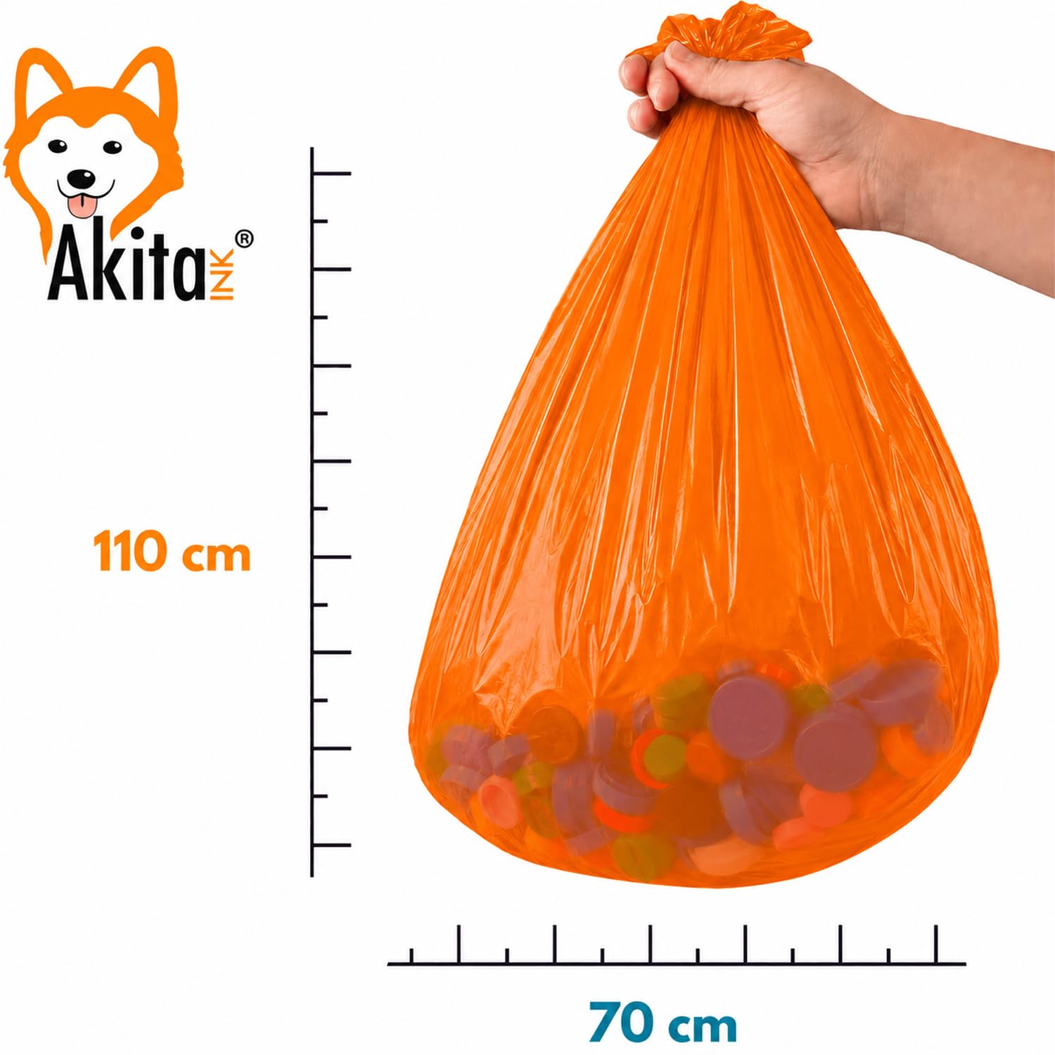 Akitaink Sacchi Spazzatura 70x110 cm Arancioni 60 Pezzi 110L