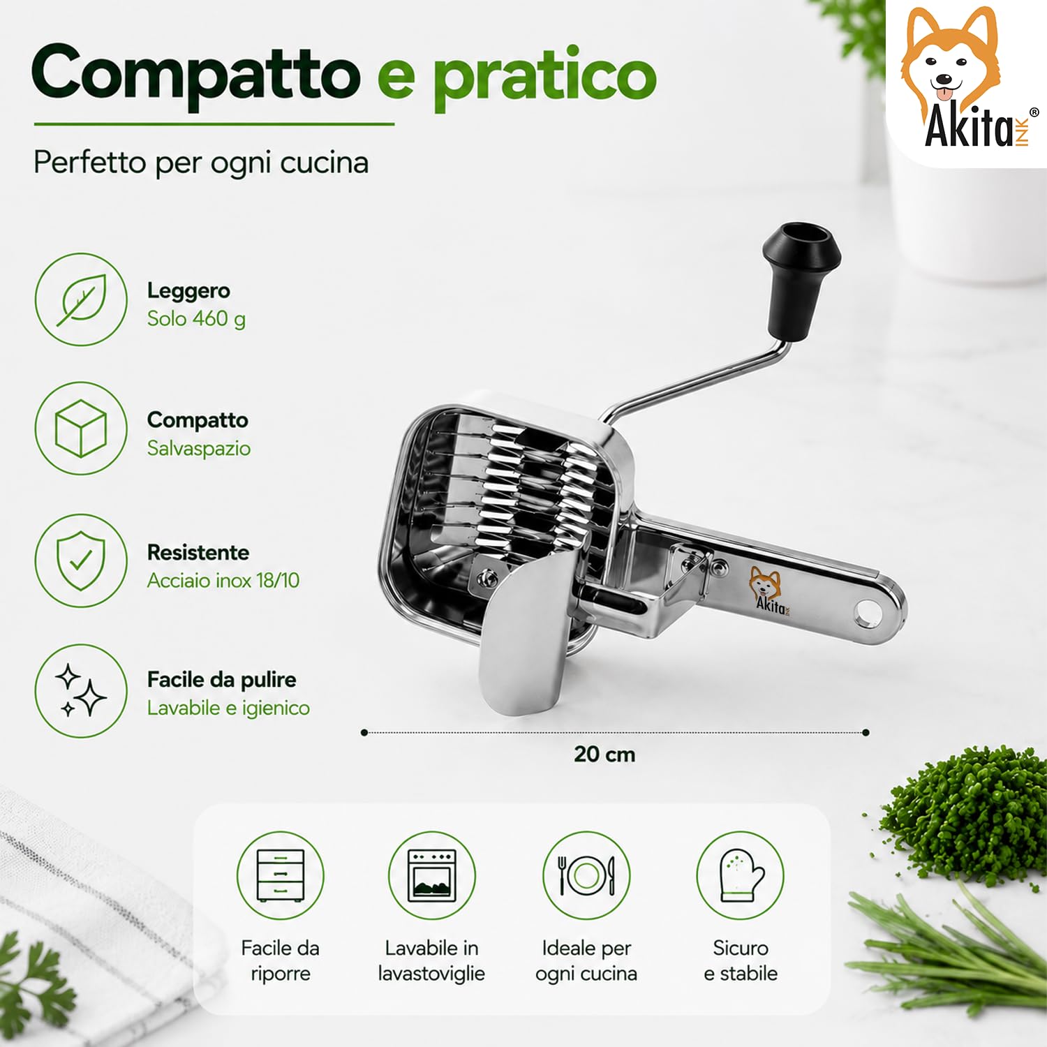 Akitaink Tritaprezzemolo manuale in acciaio con manovella