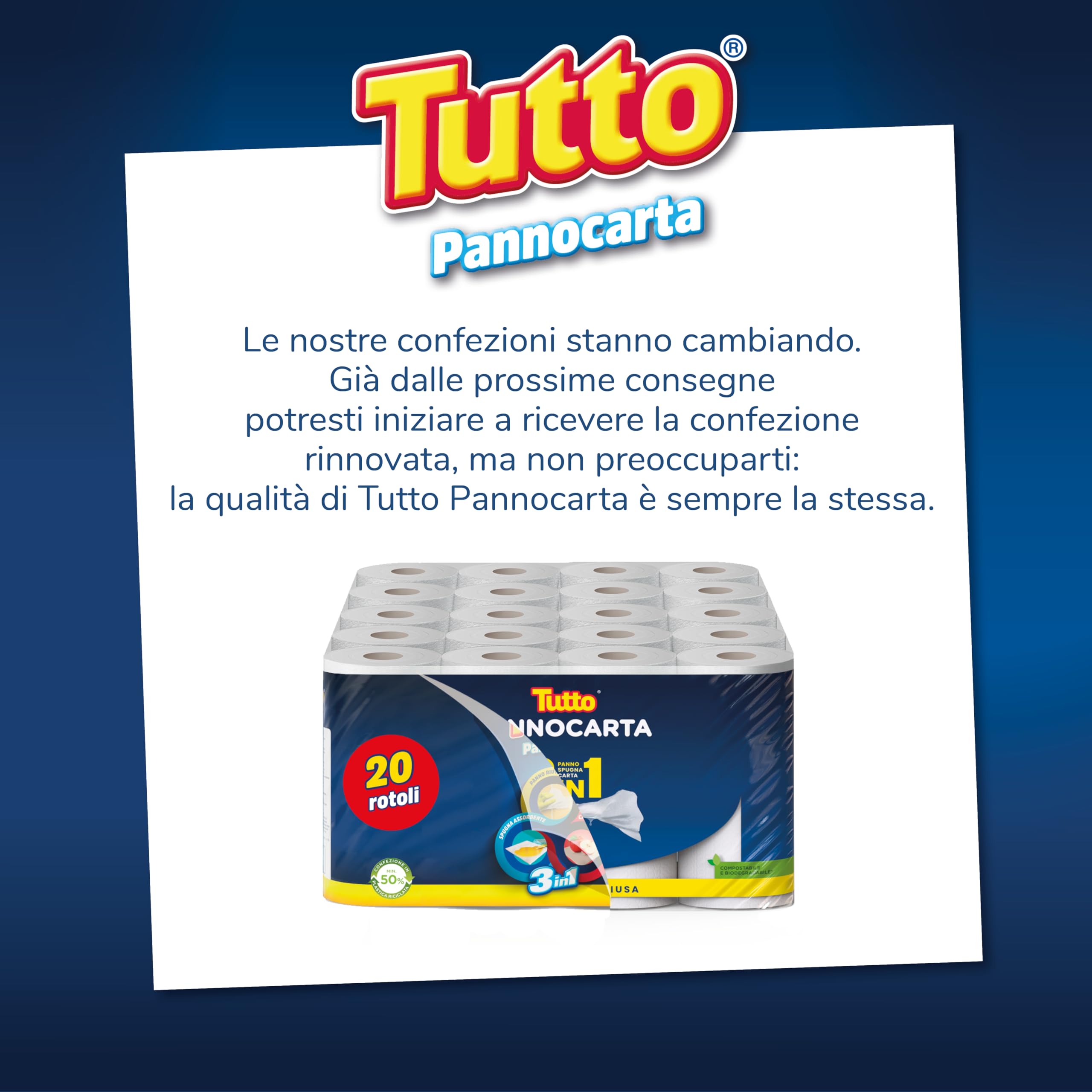 Tutto Pannocarta 3 in 1 carta multiuso 20 rotoli assorbente