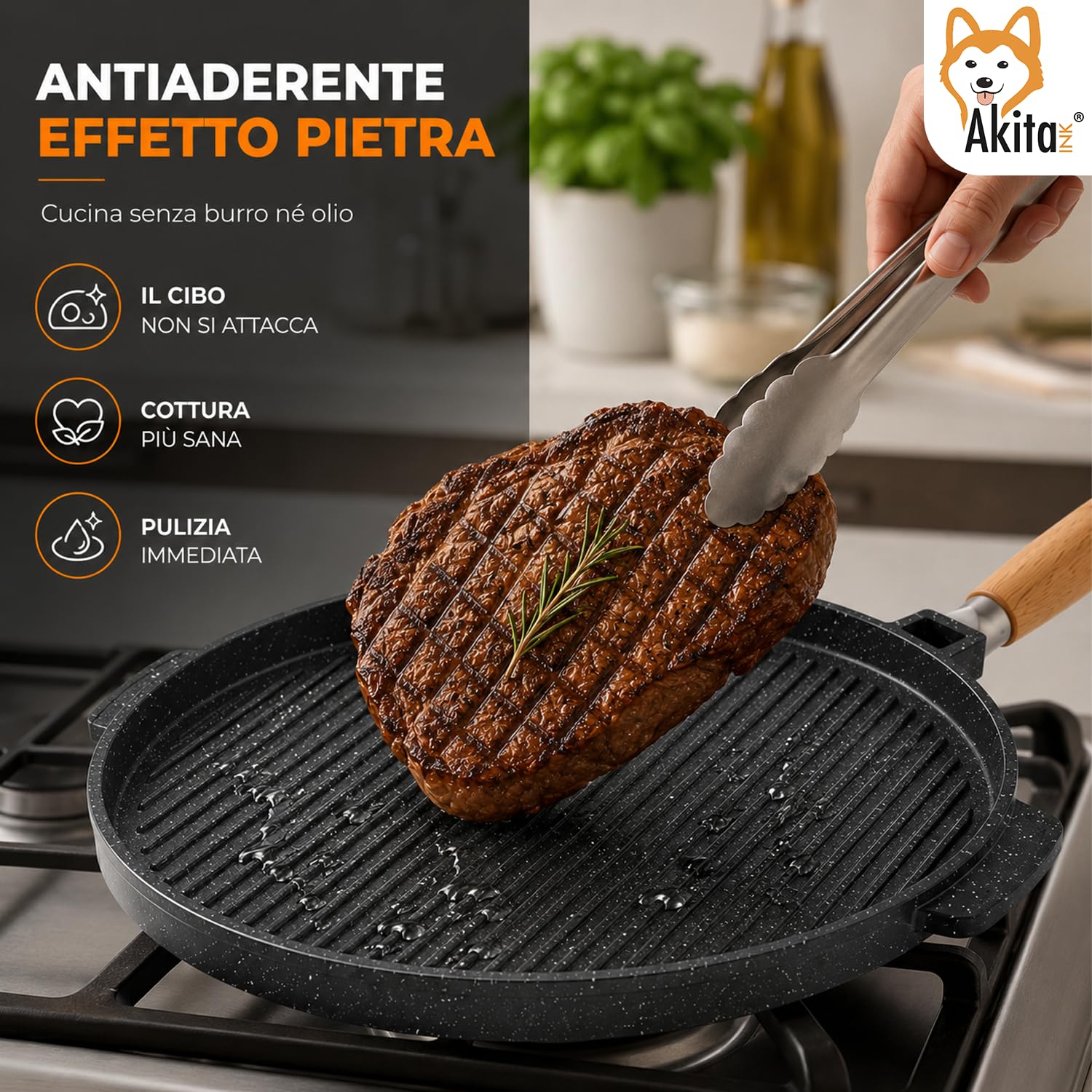 Akitaink Piastra Grill Double Tonda antiaderente 28 cm bifacciale