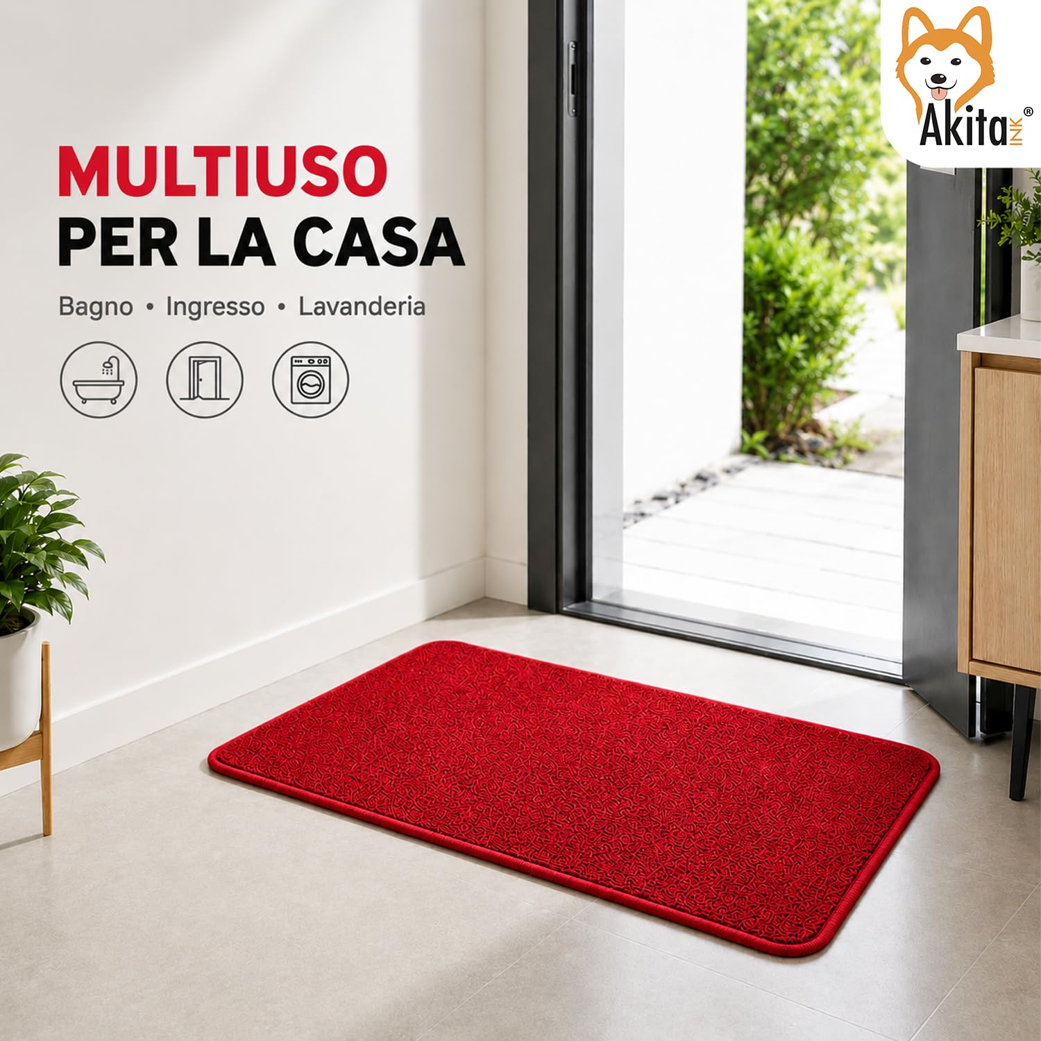 Akitaink Step tappeto bagno 50x80 cm rosso antiscivolo